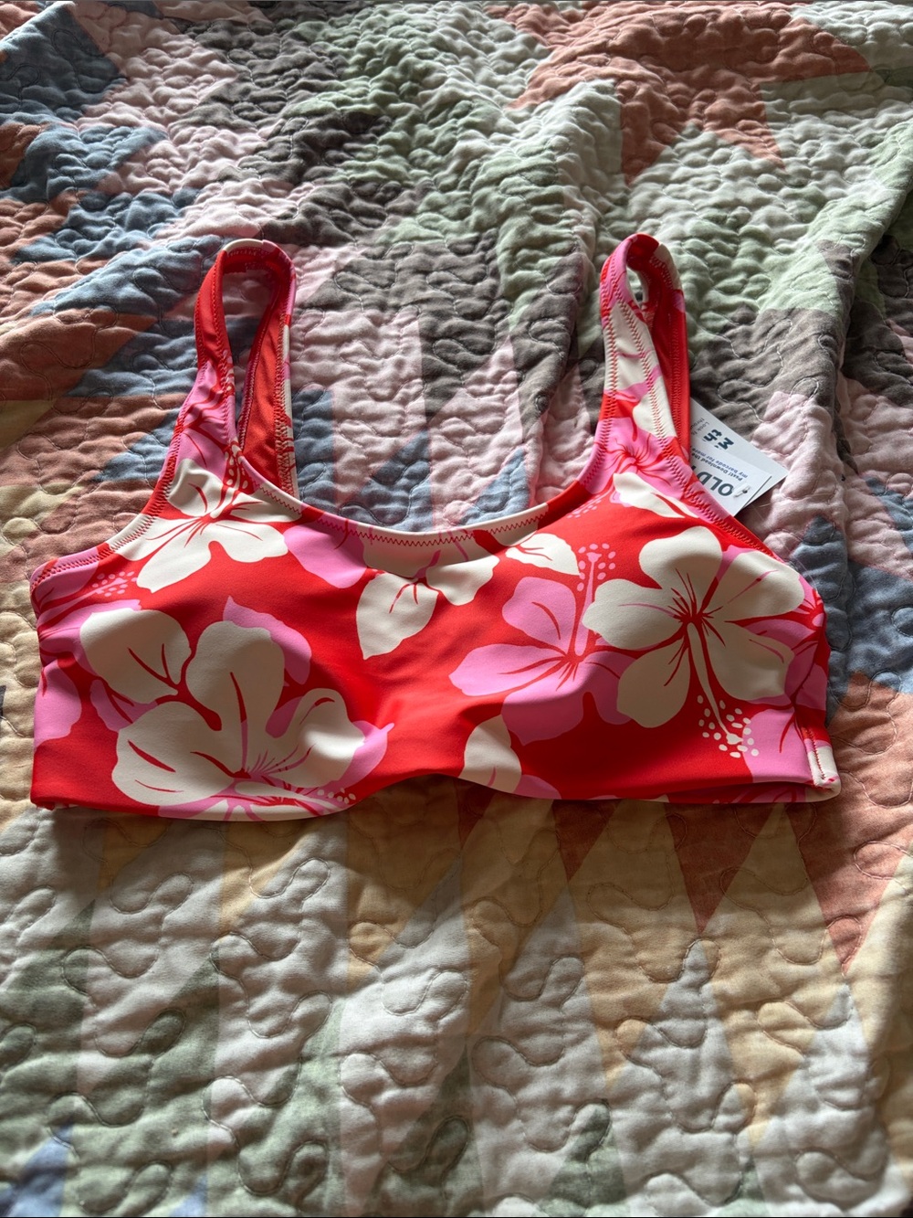 Old Navy Pink and White Floral Bikini Top